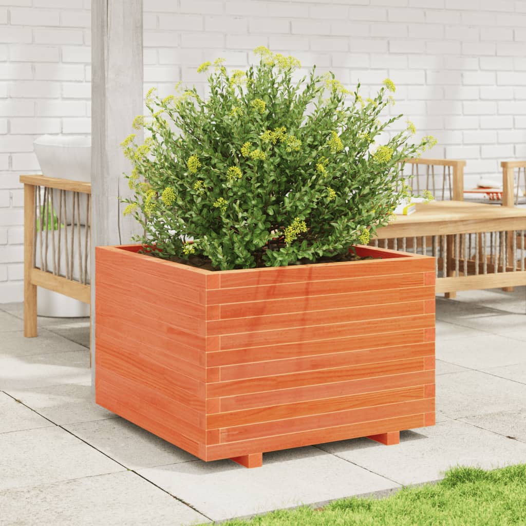 Garden flower box wax brown 70x70x49.5 cm solid pine