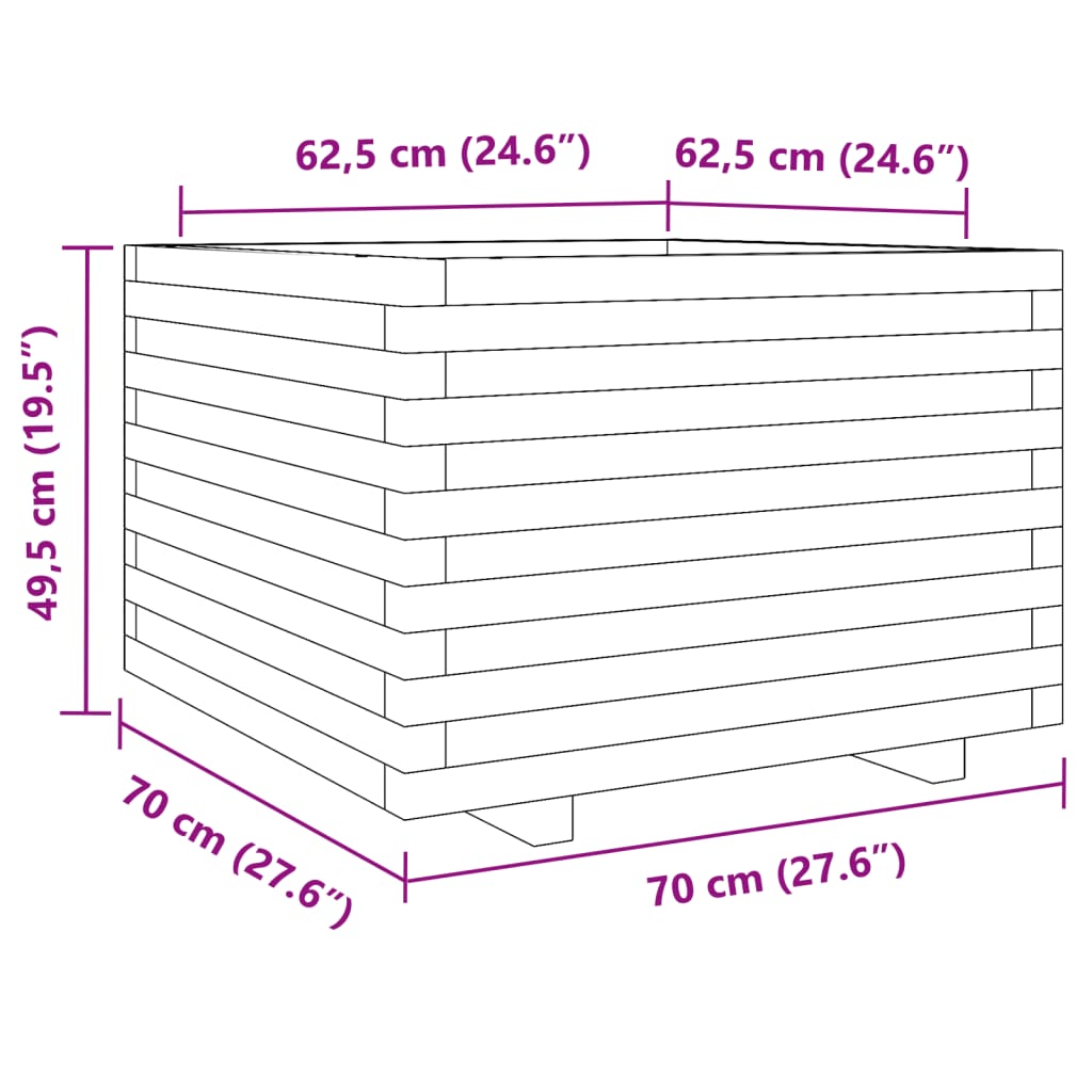 Garden flower box wax brown 70x70x49.5 cm solid pine