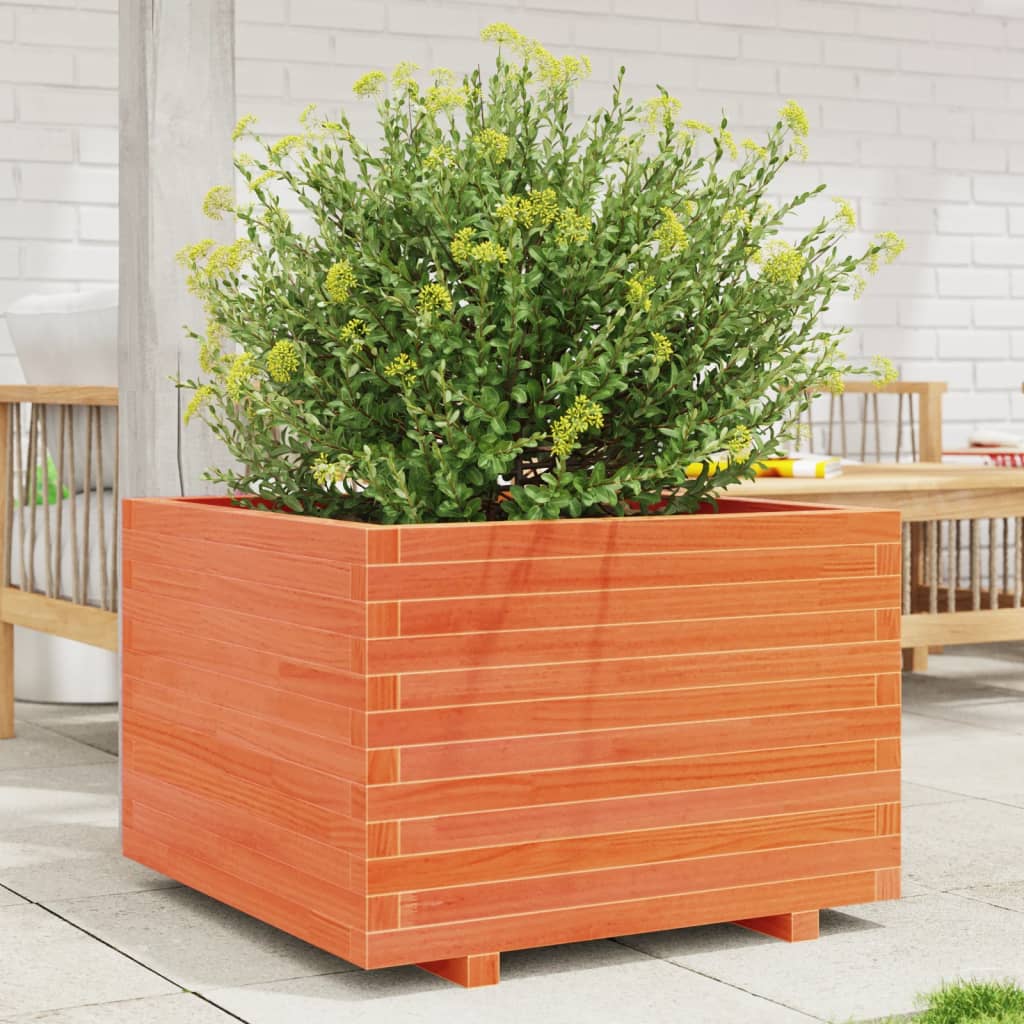 Garden flower box wax brown 70x70x49.5 cm solid pine