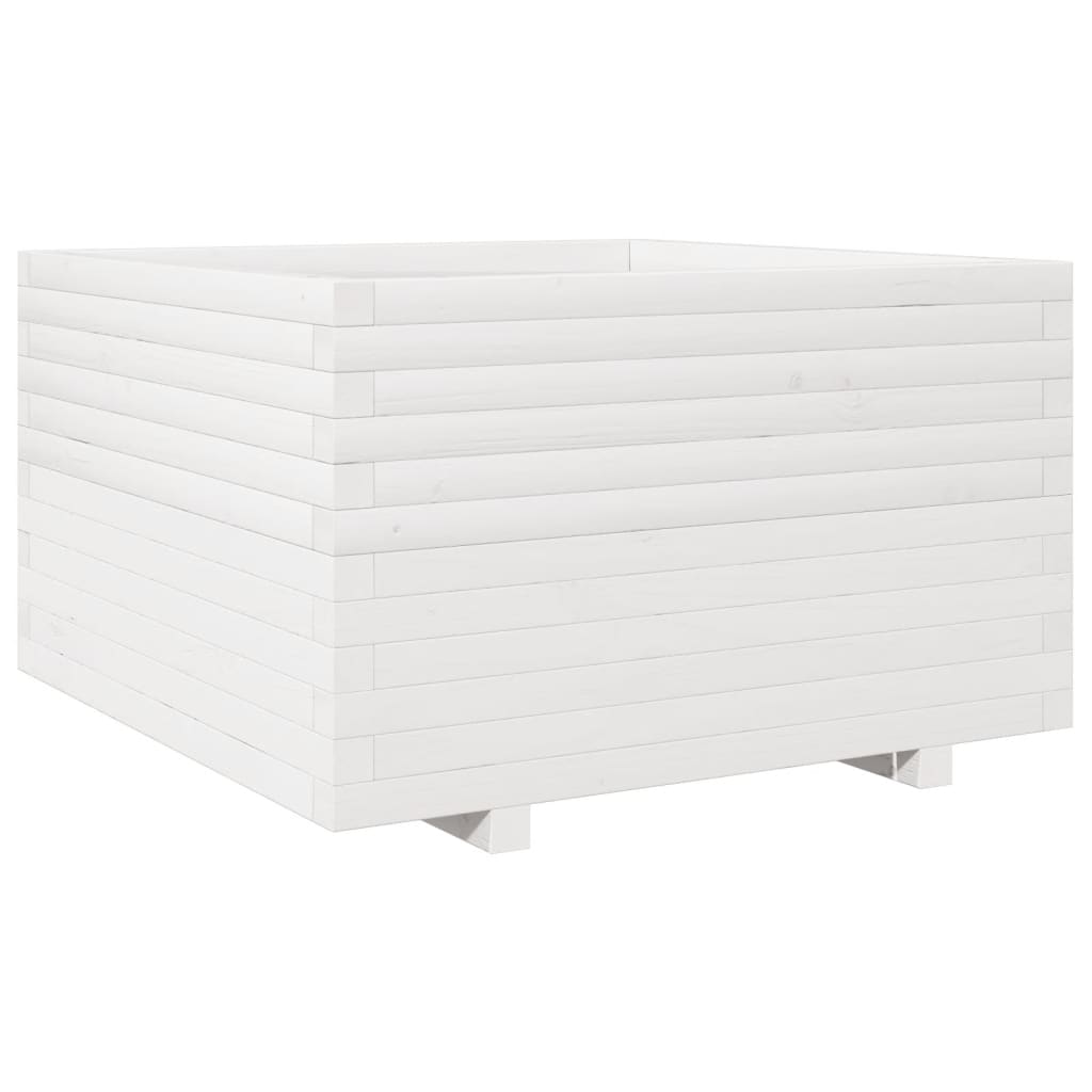 Garden flower box white 80x80x49.5 cm solid pine