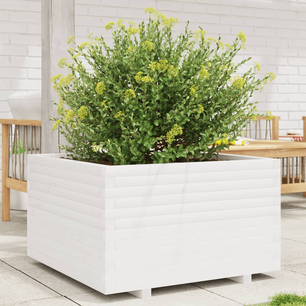 Garden flower box white 80x80x49.5 cm solid pine