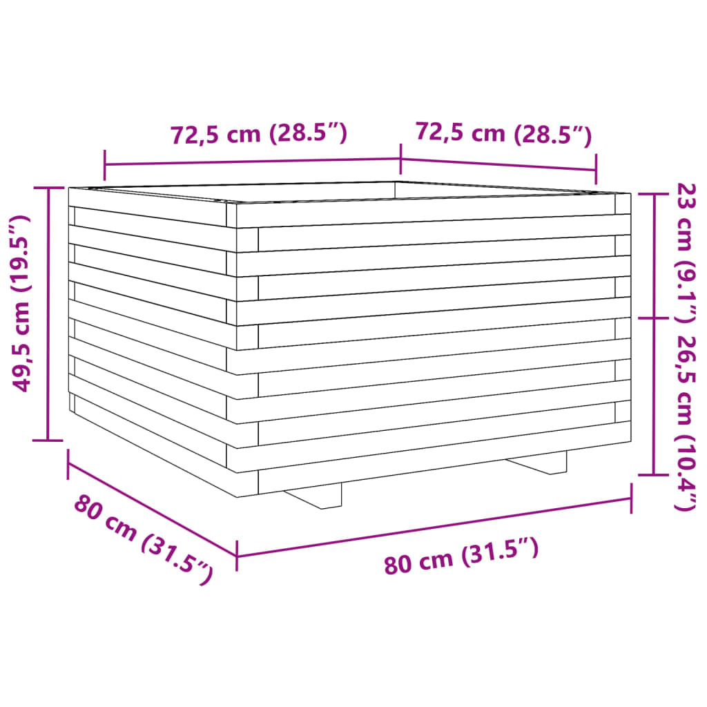 Puutarhakukkalaatikko vahanruskea 80x80x49,5 cm täysi mänty