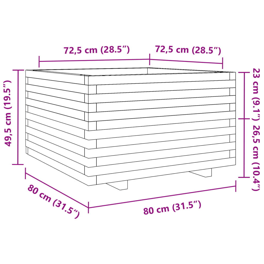 Garden flower box 80x80x49.5 cm impregnated pine