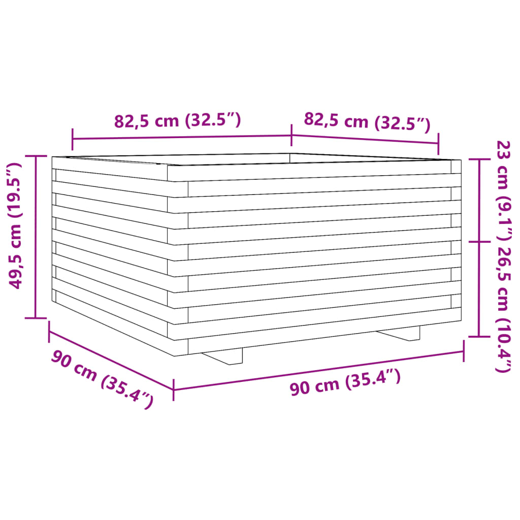 Puutarhakukkalaatikko 90x90x49,5 cm täysi douglaskuusi