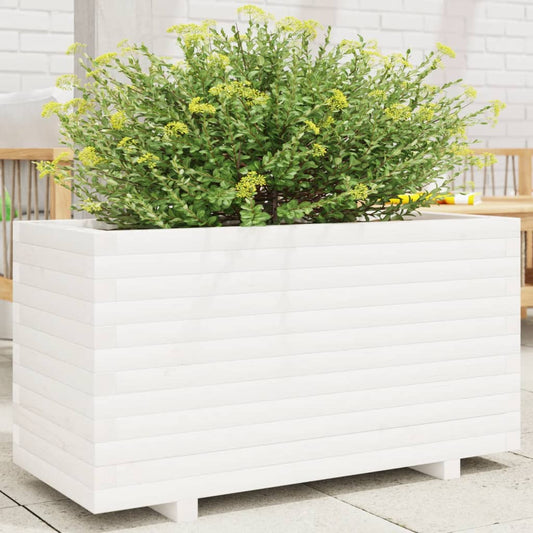 Garden flower box white 90x40x49.5 cm solid pine