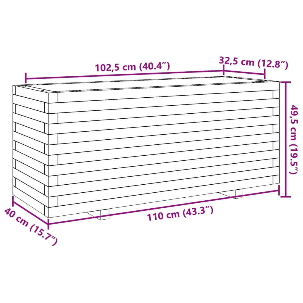 Puutarhakukkalaatikko vahanruskea 110x40x49,5 cm täysi mänty