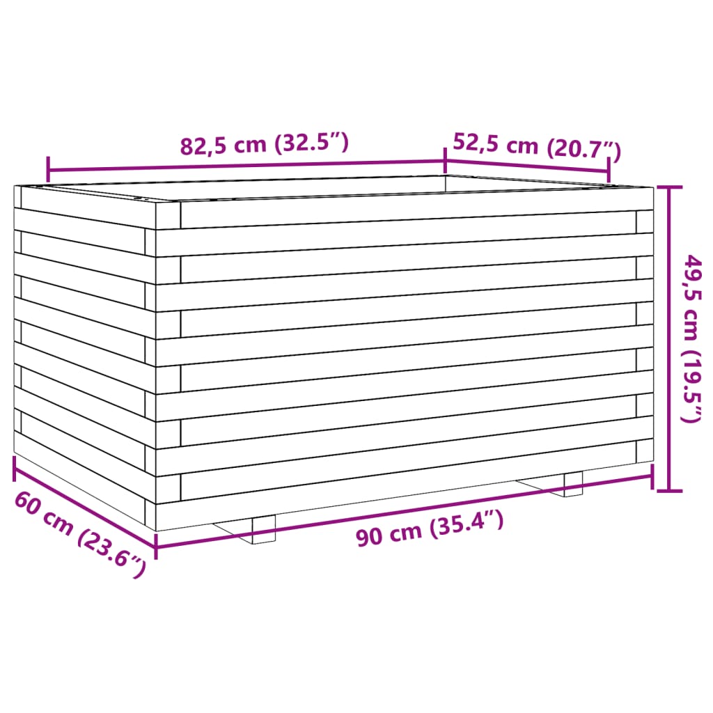 Garden flower box 90x60x49.5 cm solid pine