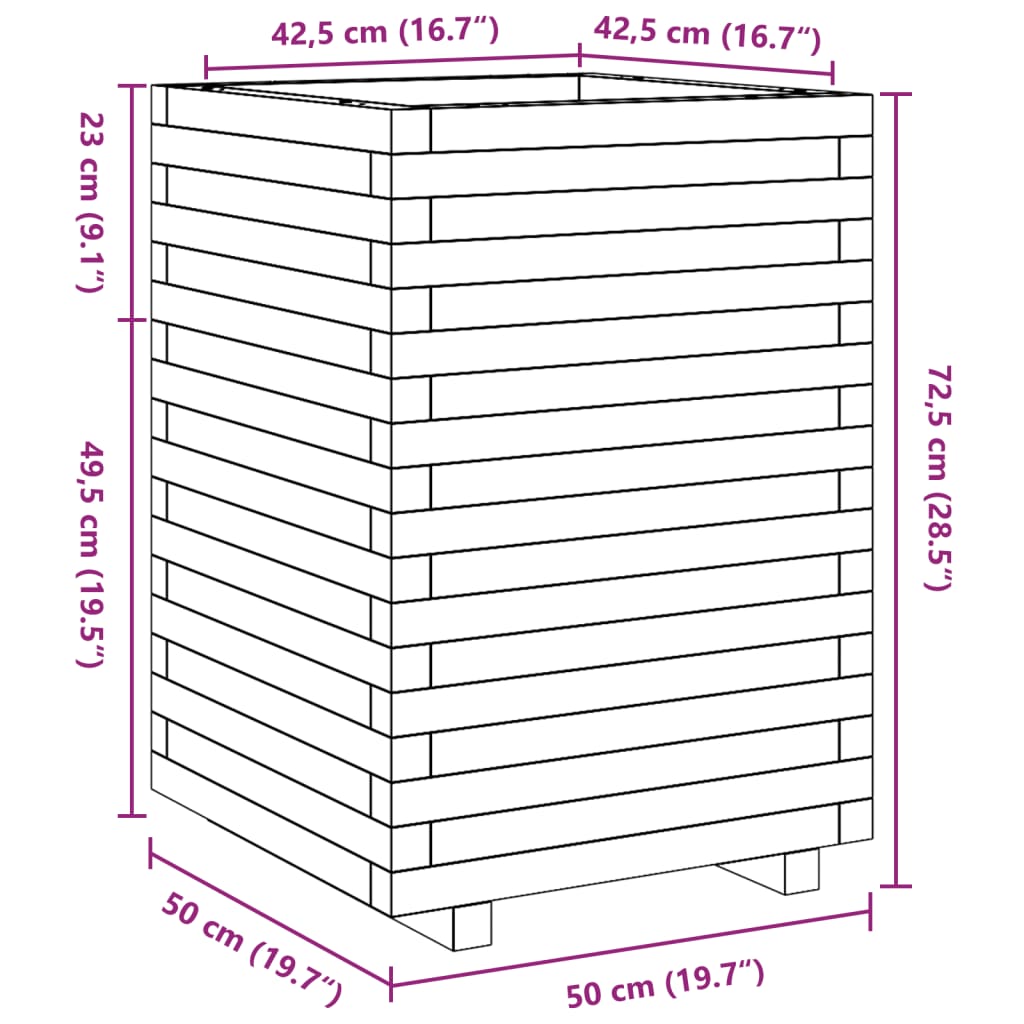 Garden flower box wax brown 50x50x72.5 cm solid pine