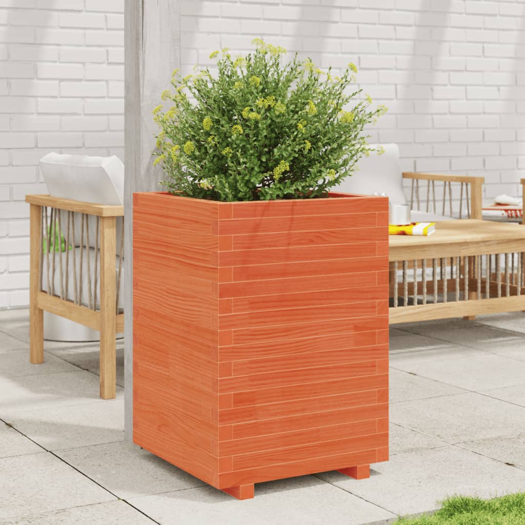 Garden flower box wax brown 50x50x72.5 cm solid pine