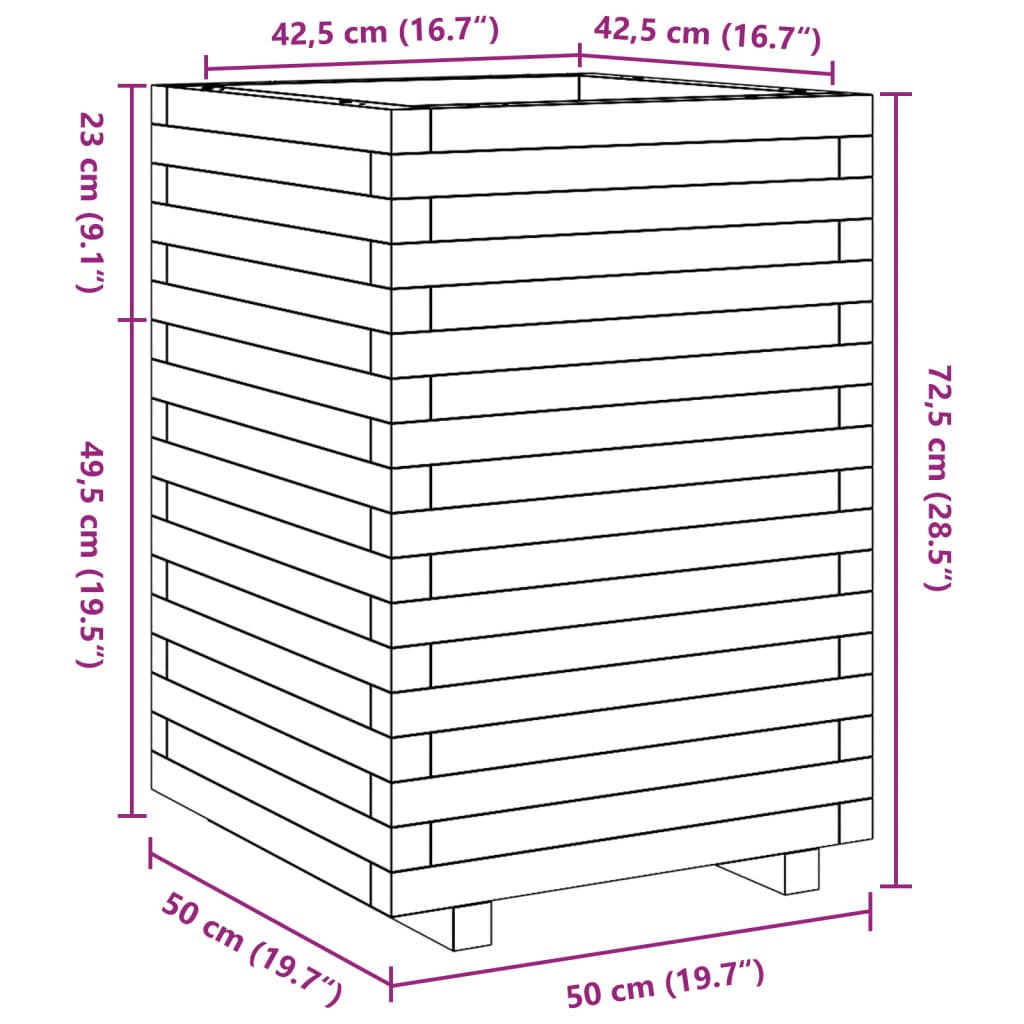 Gartenblumenkasten 50x50x72,5 cm komplett aus Douglasie