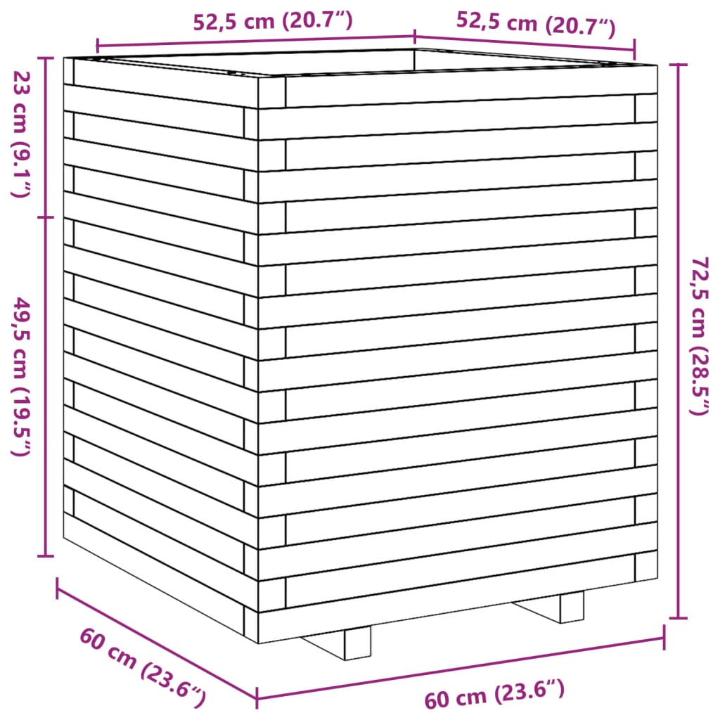 Gartenblumenkasten Wachsbraun 60x60x72,5 cm massive Kiefer