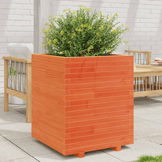 Garden flower box wax brown 60x60x72.5 cm solid pine