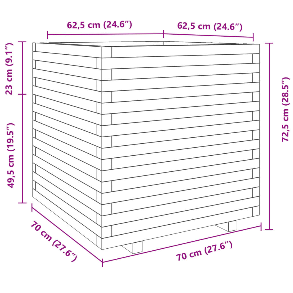 Puutarhakukkalaatikko vahanruskea 70x70x72,5 cm täysi mänty