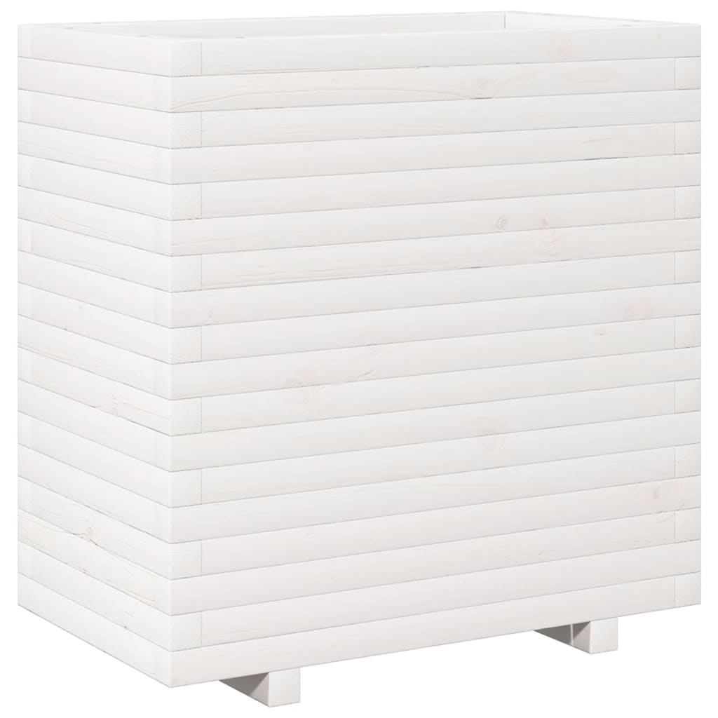 Garden flower box white 70x40x72.5 cm solid pine