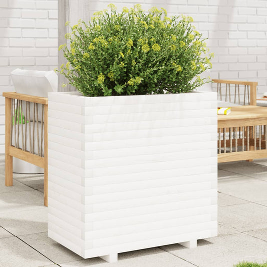 Garden flower box white 70x40x72.5 cm solid pine