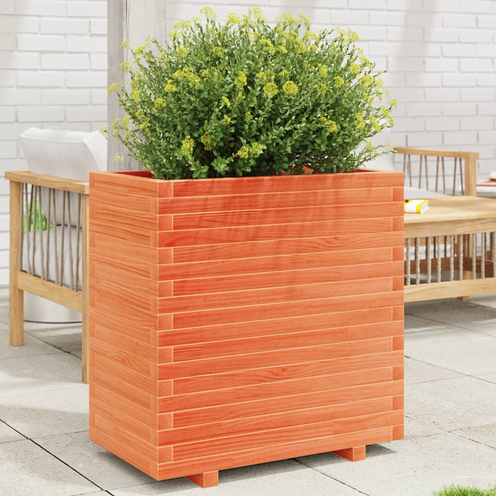 Garden flower box wax brown 70x40x72.5 cm solid pine