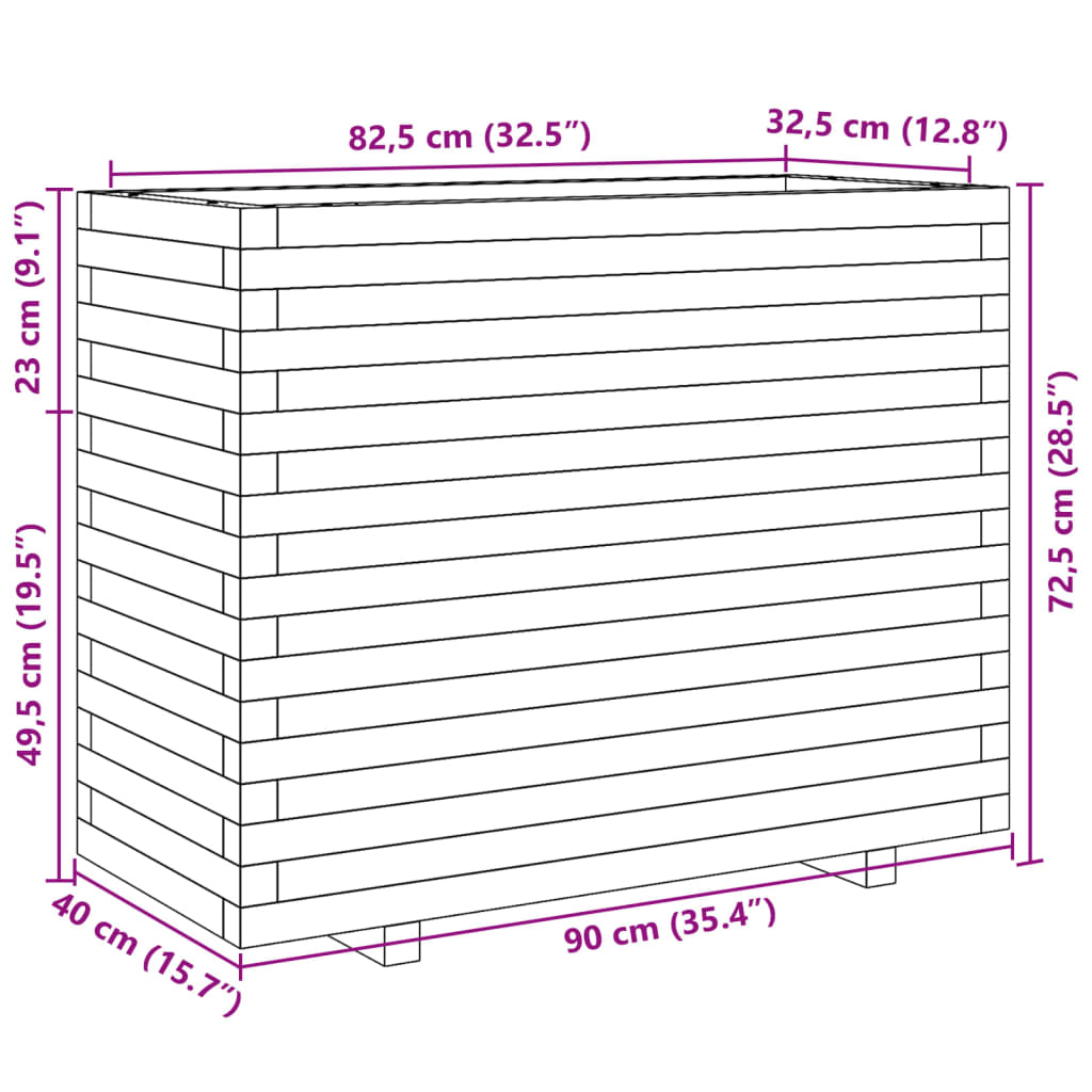 Garden flower box 90x40x72.5 cm solid pine