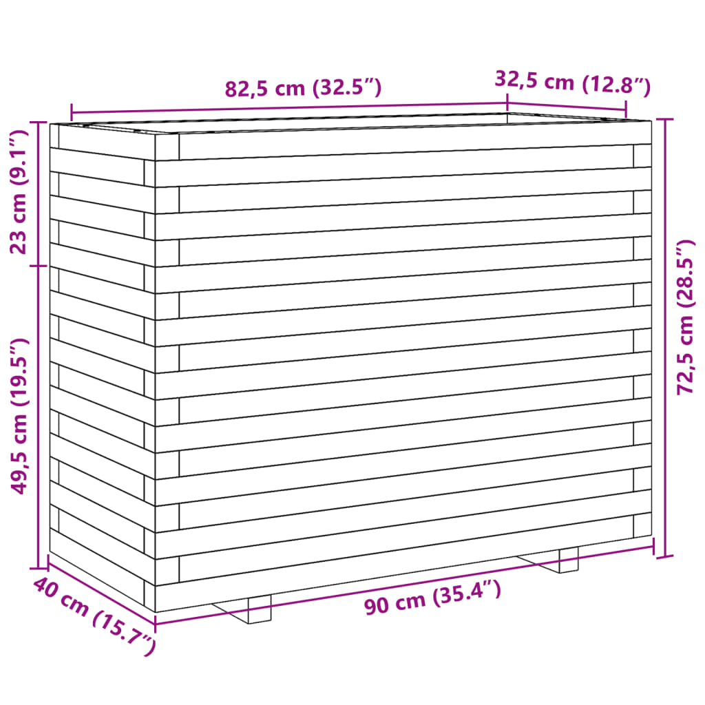 Garden flower box wax brown 90x40x72.5 cm solid pine