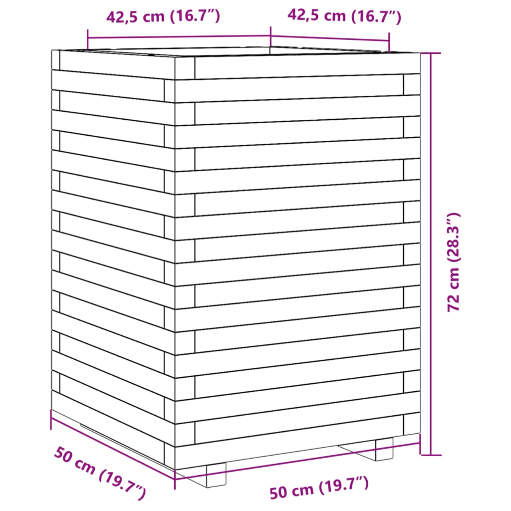 Gartenblumenkasten 50x50x72 cm komplett aus Douglasie