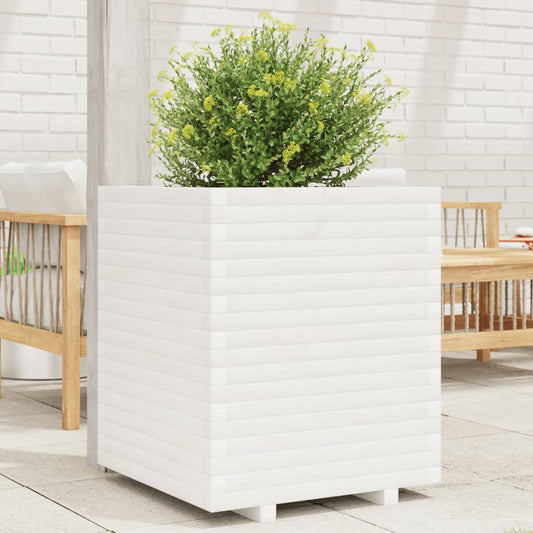 Garden flower box white 60x60x72 cm solid pine