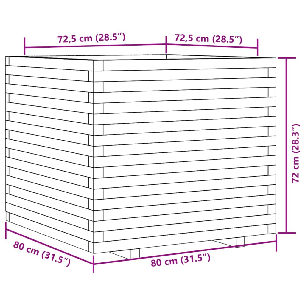 Garden flower box white 80x80x72 cm solid pine