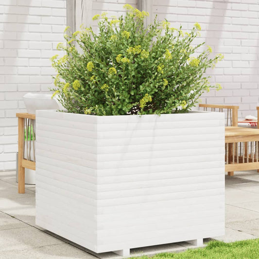 Garden flower box white 80x80x72 cm solid pine