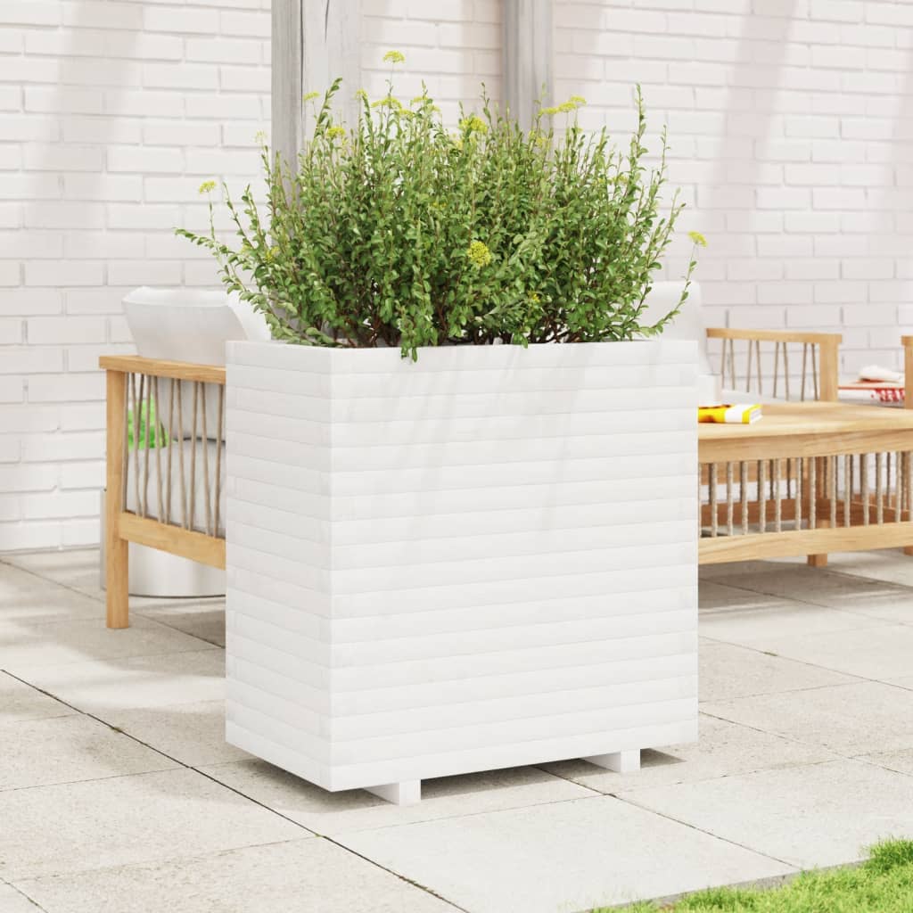 Garden flower box white 70x40x72 cm solid pine