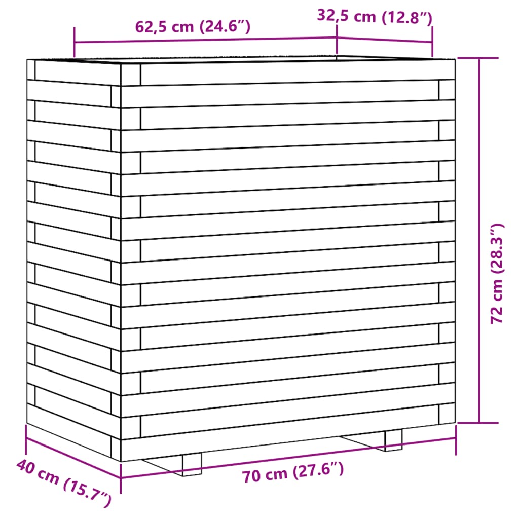 Garden flower box white 70x40x72 cm solid pine