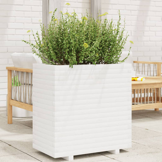 Garden flower box white 70x40x72 cm solid pine