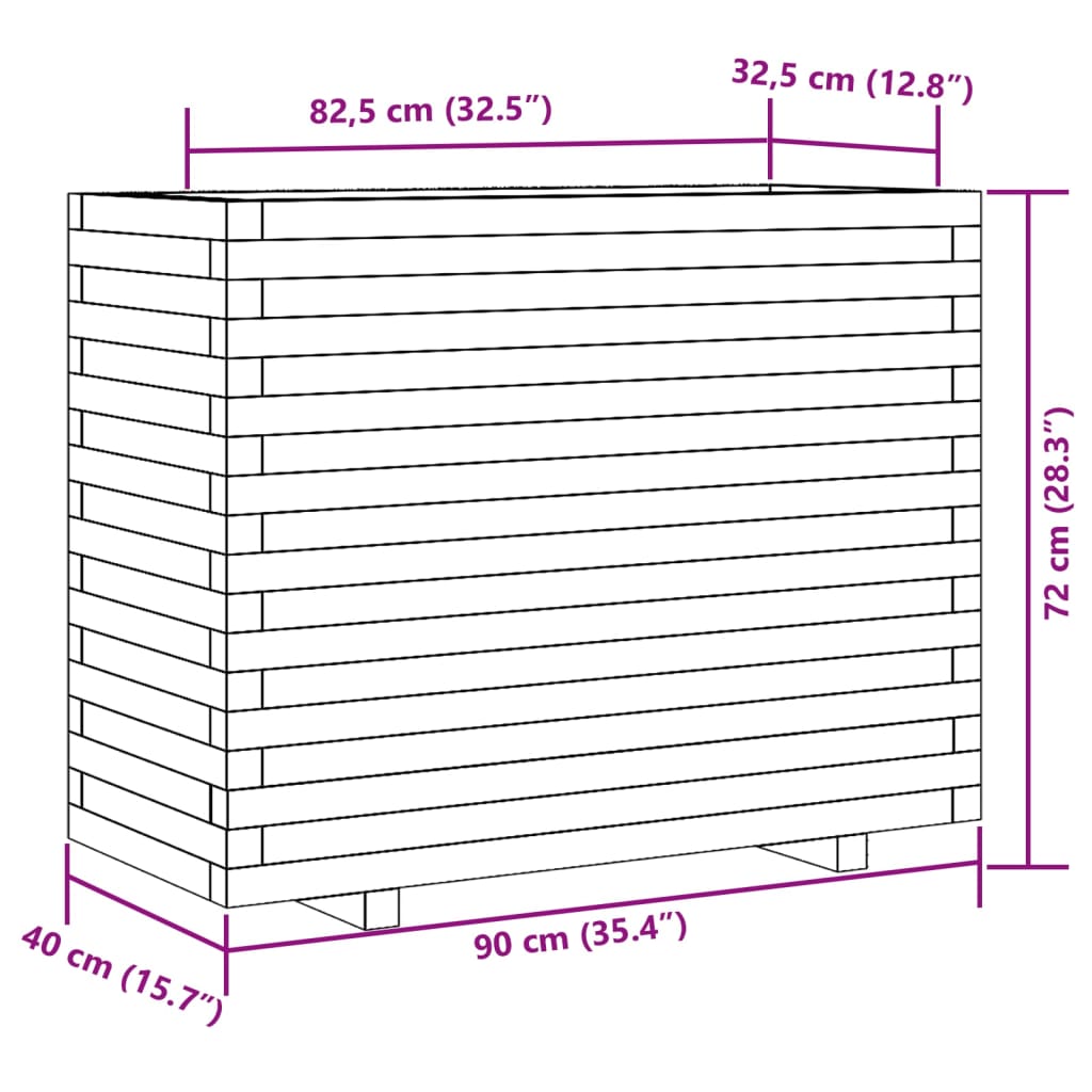 Garden flower box 90x40x72 cm solid pine