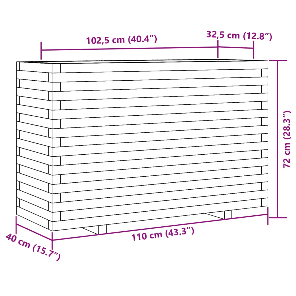 Gartenblumenkasten 110x40x72 cm komplett aus Douglasie