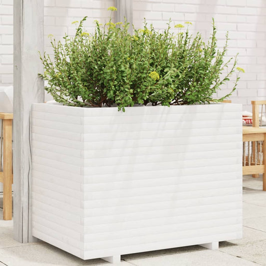 Garden flower box white 90x60x72 cm solid pine