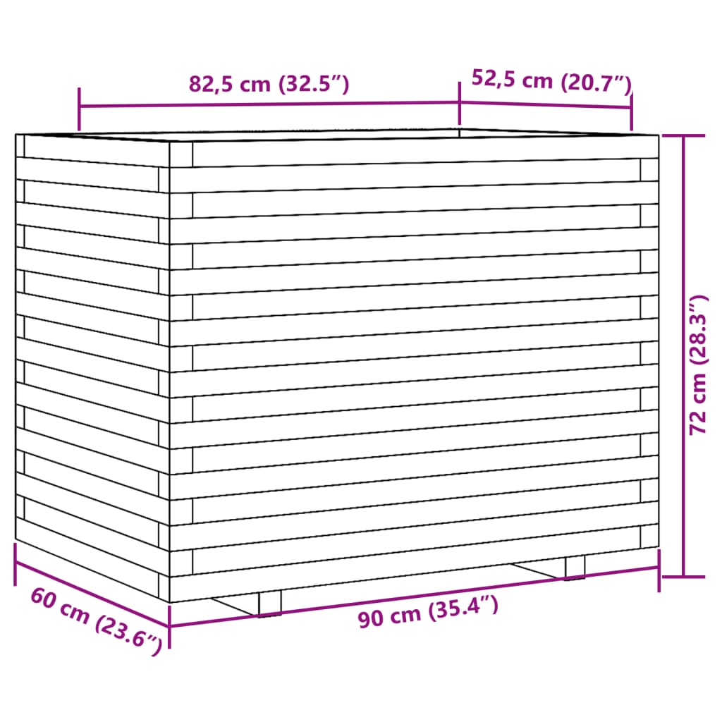 Garden flower box wax brown 90x60x72 cm solid pine