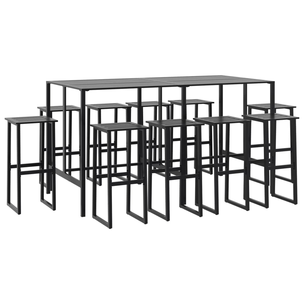 11-piece outdoor bar set black powder-coated steel