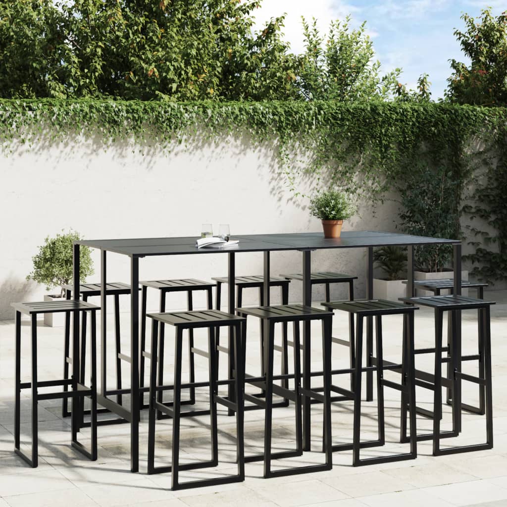 11-piece outdoor bar set black powder-coated steel