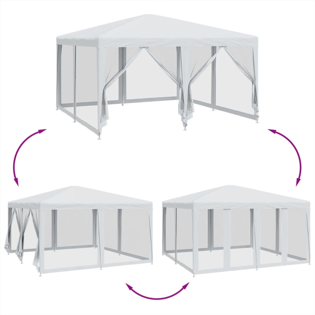 Juhlateltta 8 mesh-sivuseinällä Valkoinen 4x4 m HDPE