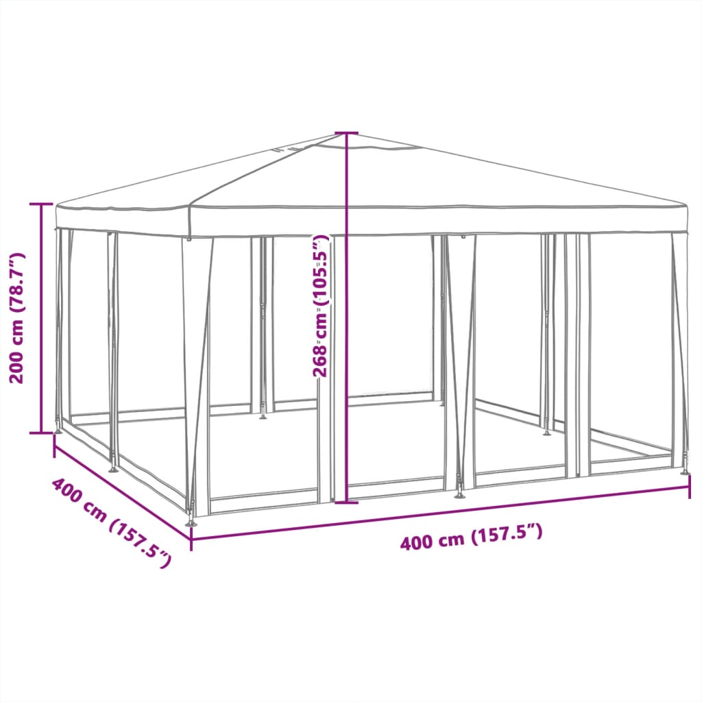 Juhlateltta 8 mesh-sivuseinällä Valkoinen 4x4 m HDPE