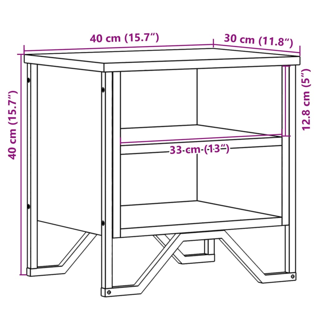 Yöpöydät musta 2 kpl 40x30x40 cm tekninen puu