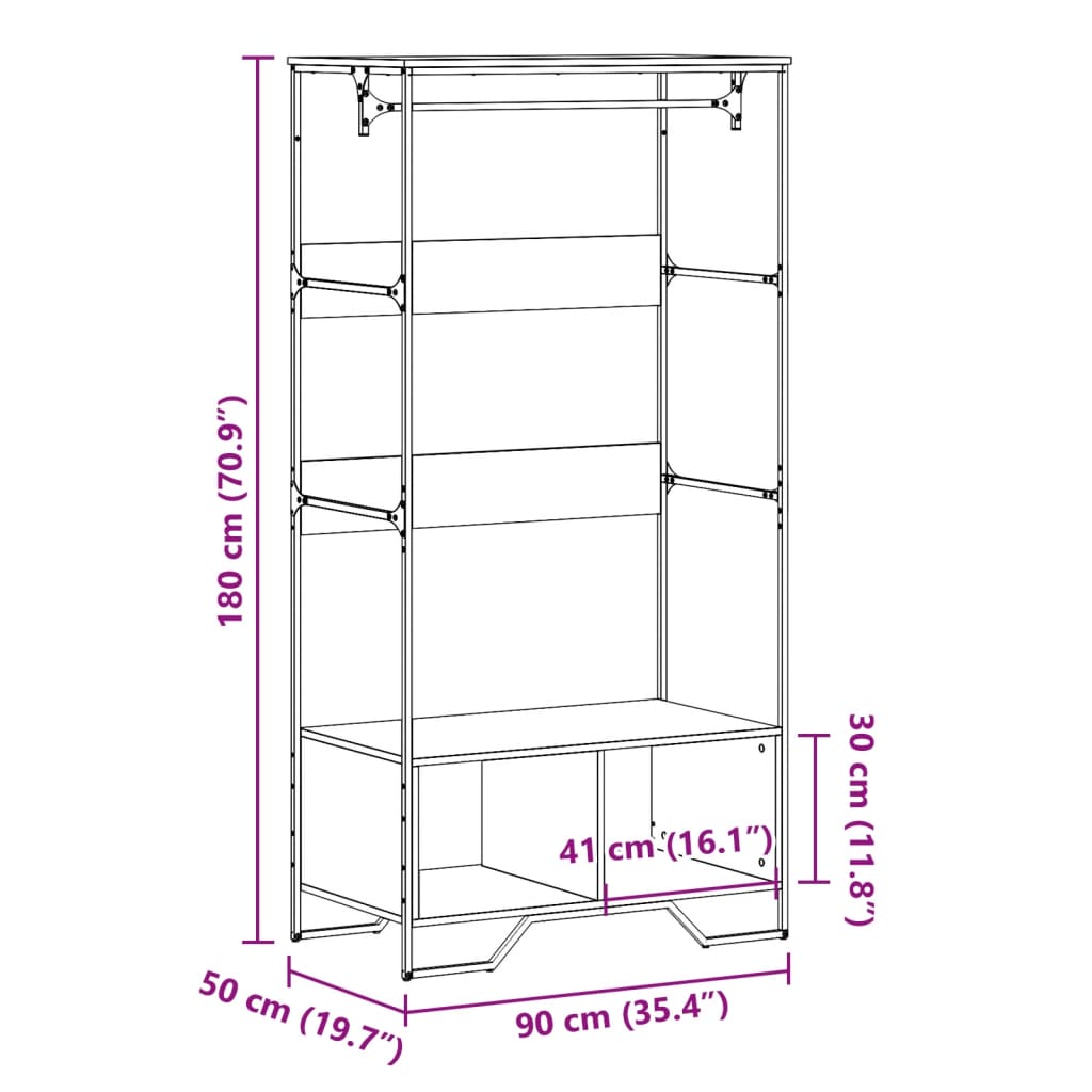 Vaatekaappi musta 90x50x180 cm tekninen puu