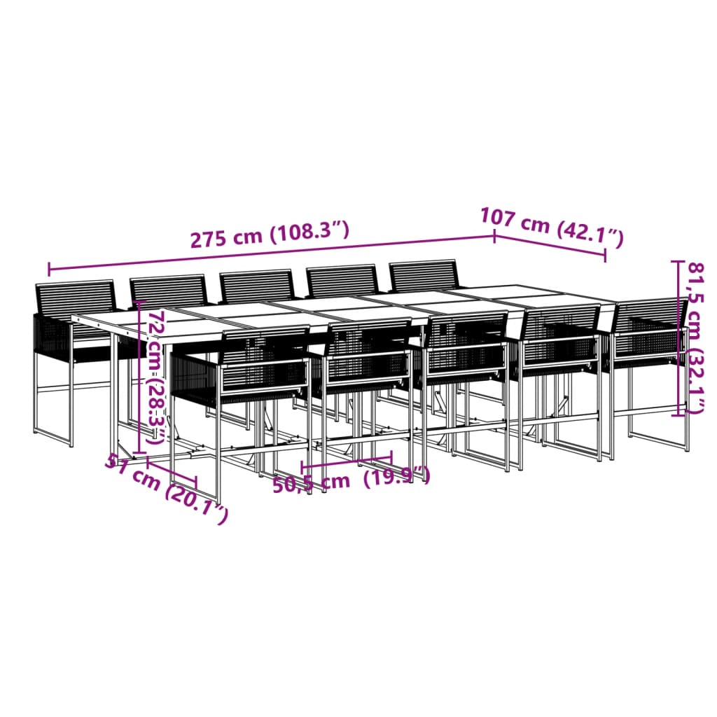 11-piece outdoor dining set black poly rattan