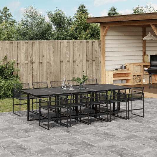 11-piece outdoor dining set black poly rattan