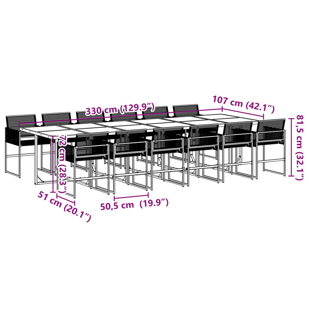 13-piece outdoor dining set black poly rattan