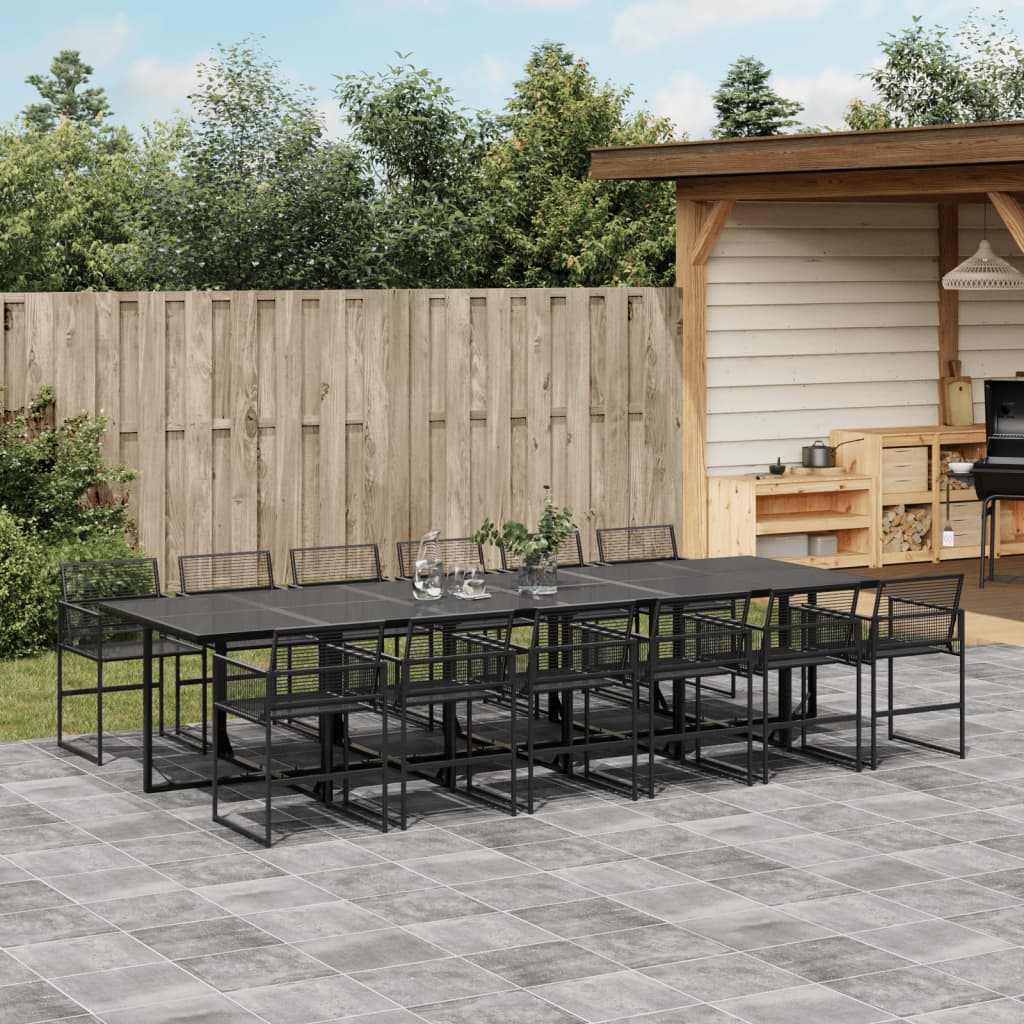 13-piece outdoor dining set black poly rattan