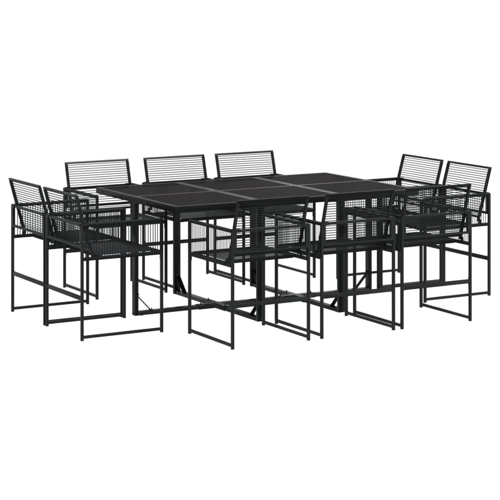 11-piece outdoor dining set black poly rattan