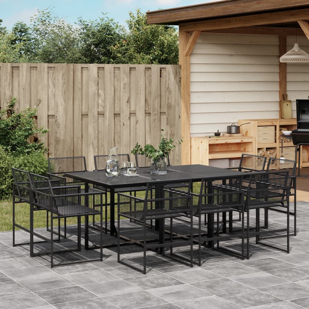 11-piece outdoor dining set black poly rattan