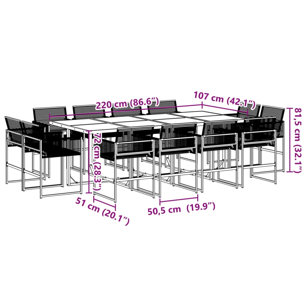 13-piece outdoor dining set black poly rattan