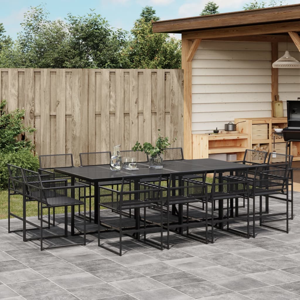 13-piece outdoor dining set black poly rattan