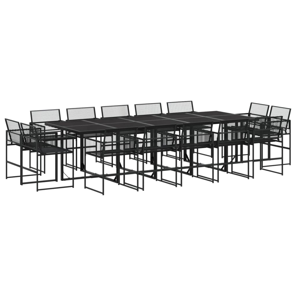 15-piece outdoor dining set black poly rattan