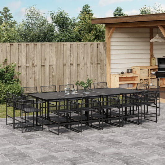 15-piece outdoor dining set black poly rattan