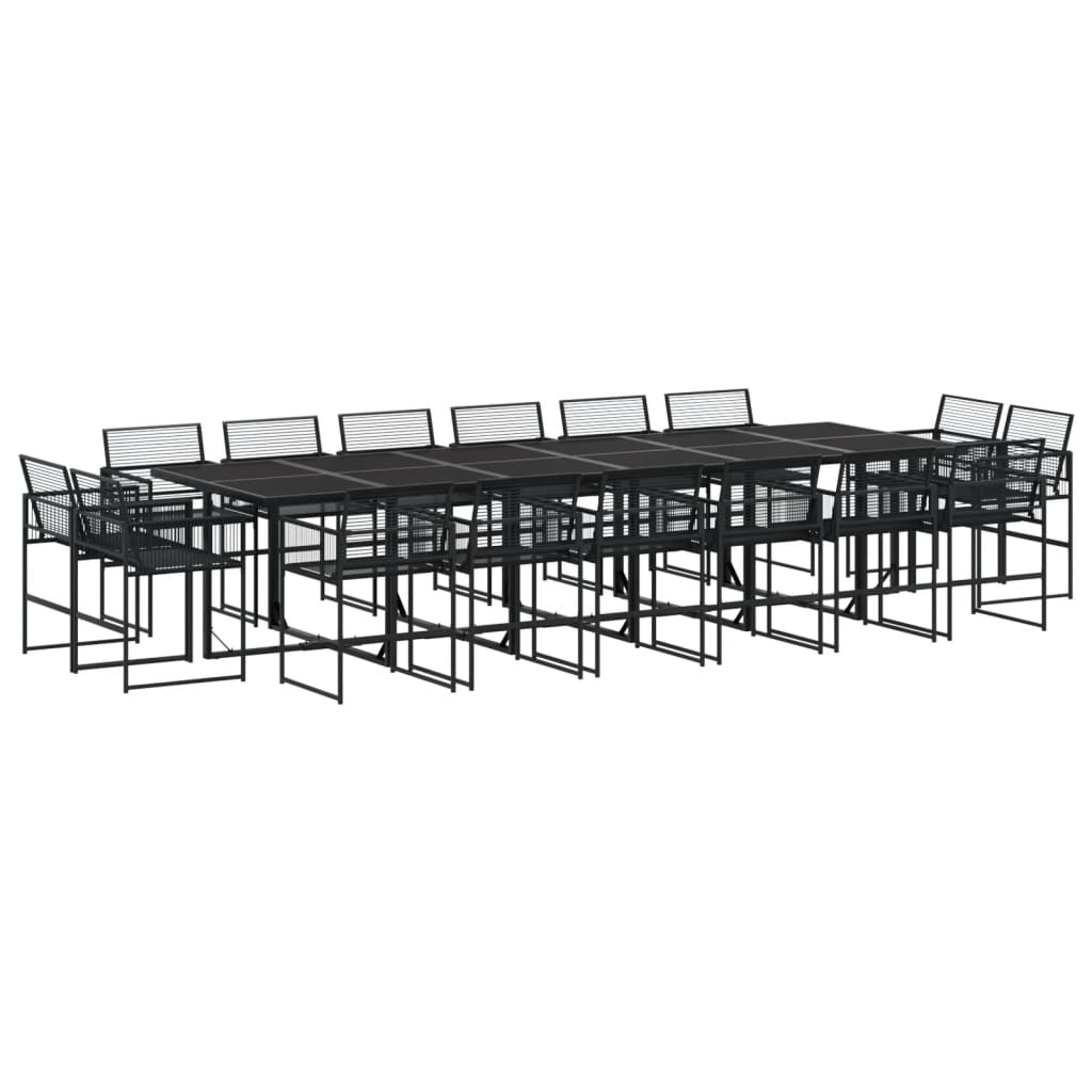 17-piece outdoor dining set black poly rattan